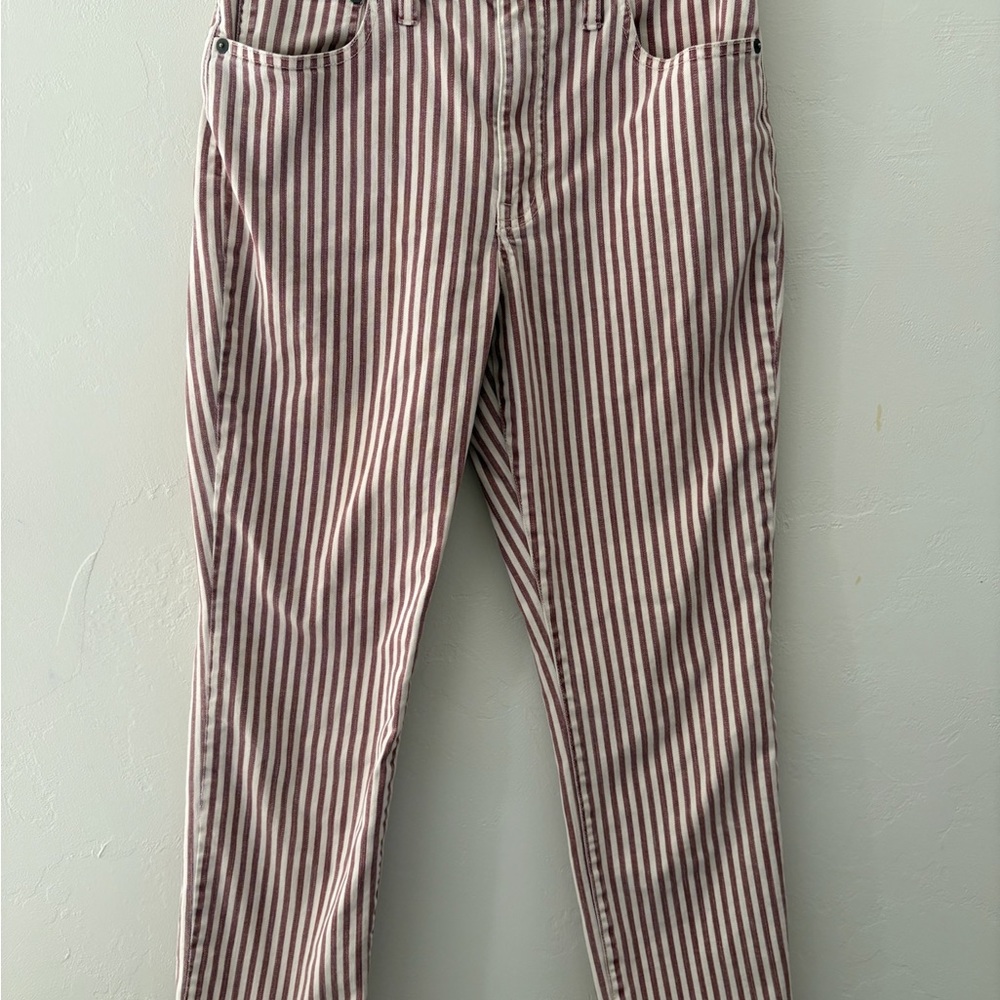 Madewell Burgundy and White Striped Pants